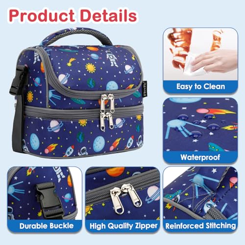 FlowFly Kids Double Decker Cooler Insulated Lunch Bag Large Tote for Boys, Girls, Men, Women, With Adjustable Strap, Astronaut - color: Astronaut