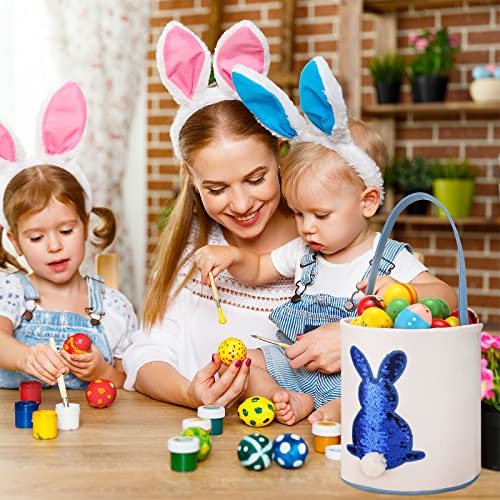 4 Pcs Easter Basket Bags Canvas Bunny Basket Egg Bag Bunny Tote Bag Easter Eggs Hunt Bucket Rabbit Fluffy Tails Party Celebrate Toys Carry Candy Egg Bucket Rabbit Print Buckets for Gift Sets - style: Paillette Bunny