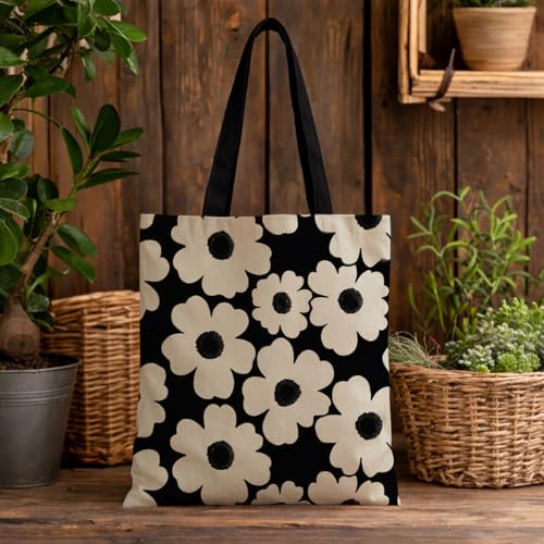 Vintage Floral Canvas Tote Bag, Aesthetic Botanical Reusable Grocery Bags for Women, Elegant Floral Lover Gift Tote - color: Color31
