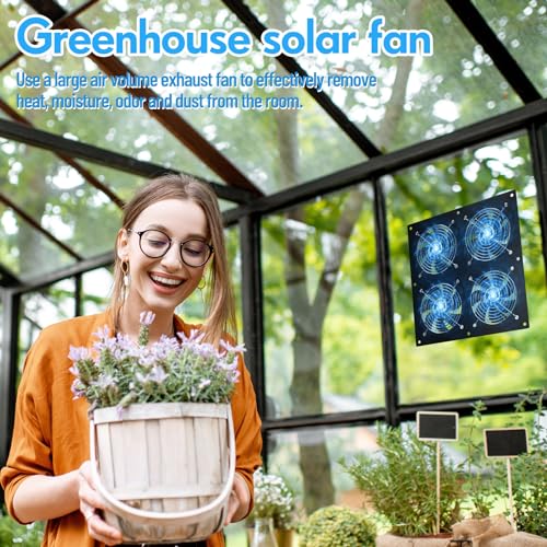Solar Powered Fan 11.8" Greenhouse Exhaust Fan Solar 4 Fan Kit 25W Solar Panel Powered Exhaust Fan with Aluminum Bracket for Attic, Shed, Barn, Dog House, DIY Cooling Ventilation Project(2 Set)
