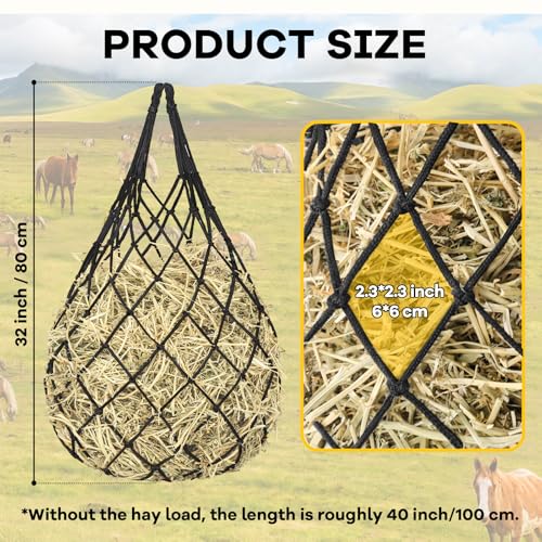 YedsIntu 3 Pcs Hay Bags for Horses, Hay Nets for Horses Goat Sheep,Goat Hay Feeder for Slower Feeding,Strong Load-Bearing Hay Bag Hanging for Horse Stable Trailer (Black) - color: Black