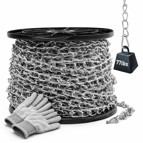 Jack Chain for Hanging, 2mm Thick Steel Chain,130ft | Small Chain Utility Chain for Home Outdoor Camping, Heavy Duty Chain for Hanging Baskets, Plants,Includes Gloves. - size: 130 Ft