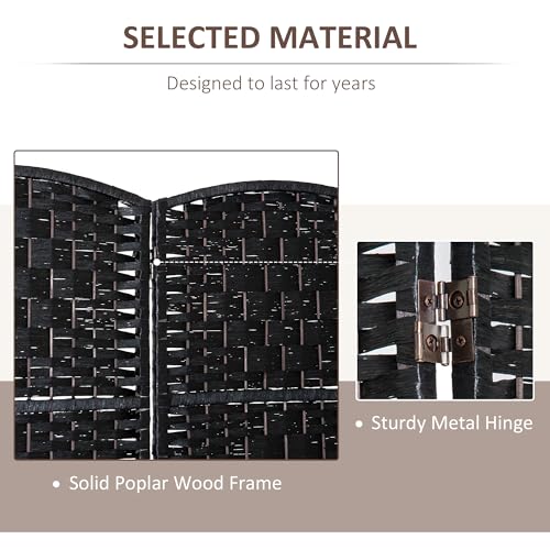 HOMCOM Room Divider 4-Panel, 6FT-Tall Folding Privacy Screen, Black | Freestanding Partition, Hand-Woven Design, for Room Separation, 360° Hinges, Paper Rope Diamond Weave - color: Black, size: 4 Panel