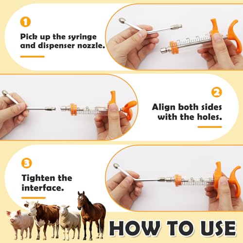 2 PCS Reusable Drench Syringe,With 2 Drench Nozzle Adjustable Dosage And 10 Needles,for Goat,Horse,Sheep ,Dog,Pig, Cat Feeding Supplies(20ML,50ML)