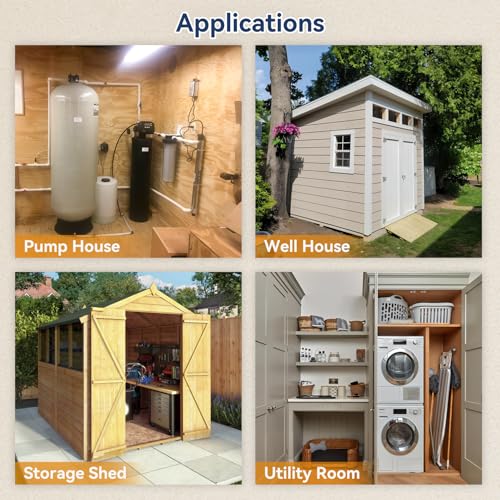 600W Pump House Heater with Thermostat, 120V Freeze Protection | for Pump Houses, Well Houses and Utility Rooms; Built-in Thermostat Helps Maintain Stable Temperatures during Cold Weather.