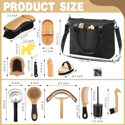 Abbylike 15 Pieces Horse Grooming Kit with Organizer Tote Bag Tack Room Supplies Horse Brush Sets Care Equine Cleaning Kit Shedding Grooming Massaging Tools(Black) - color: Black