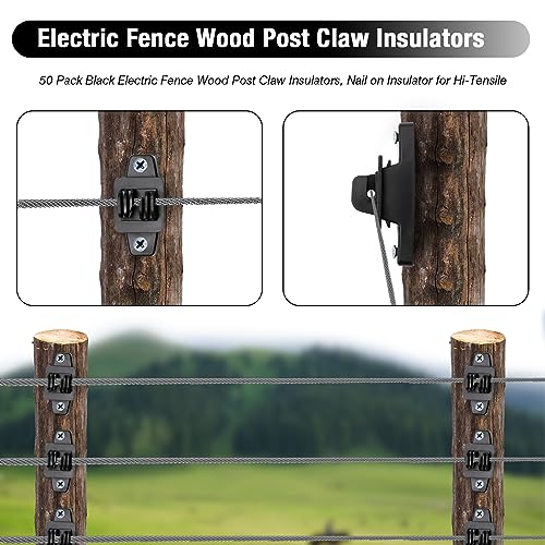50PCS Electric Fence Wood Post Claw Insulators Black Electric Wire Fence Insulators for Hi-tensile