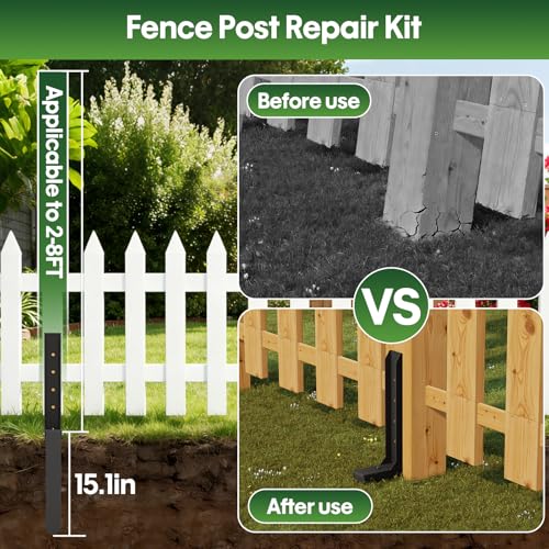 Fence Post Repair Kit 1 Pack, 8mm Double-Layer Post Anchor for Wood Posts | Heavy Duty & Anti-rust Post Anchor, Quick Fix Leaning/Broken 4x4/6x6 Wood Posts Support