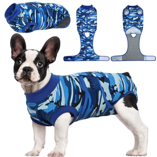 Kuoser Recovery Suit for Dogs Cats, Soft Dog Surgery Suit Female Male Spay | Professional Dog Onesie for Surgery, Substitute E-Collar & Cone, Prevent Licking Dog surgical suit Pet Neuter Suit - color: BlueCamo, size: X-small (Back:8.3-11.4'', Weight:4-7 L