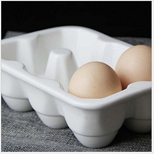 Leoyoubei 6 Cups Egg Holder for Fridge,Egg Tray Holder,Pretty Ceramic Egg Plate,Kitchen Restaurant Fridge Storage and Cookable Egg Porcelain Decorative Crate White-Heat Resistant