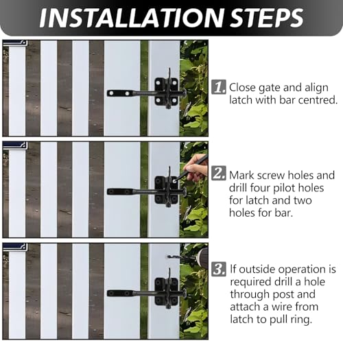 Self-Locking Gate Latch for Wooden Fence Pull String, | Heavy Duty Automatic Gravity Lever Gate Latches with Longer Fasteners & Pull String for Garden, Outdoor Farm Garden Yard