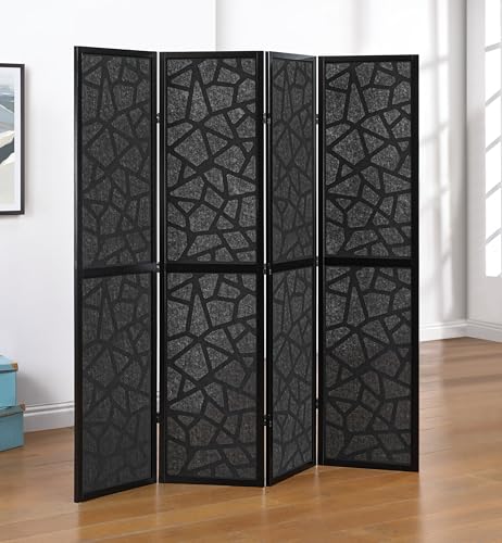 Roundhill Furniture Aurra 4-Panel Wood Room Divider, Folding Portable Partition Screen, Black Screen with Black Frame - color: Black Screen/Black Frame