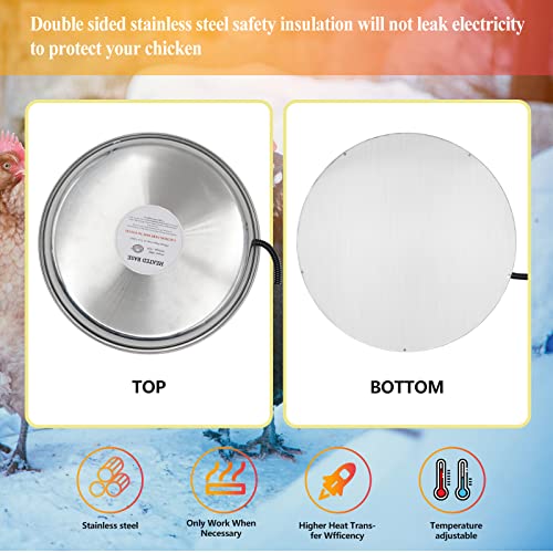 Chicken Waterer Heater,14 Inch Poultry Water Heated Base for Winter | 5 Gallon Freeze Proof Heated Chicken Waterer with Anti-bite Cable for Poultry Fountains Water Bowl Plastic Metal Waterer