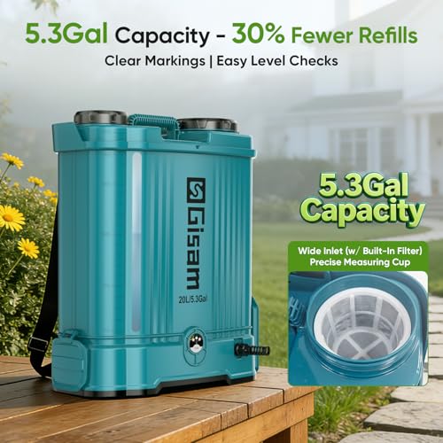 5.3 Gallon Battery Powered Backpack Sprayer,21V 2 Batteries Garden Sprayer | 120PSI Leak-Proof Electric Backpack Sprayer,2 Spray Wands, 5 Nozzles Powerful Weed Sprayer for Lawn,Garden,Yard,Pest Control