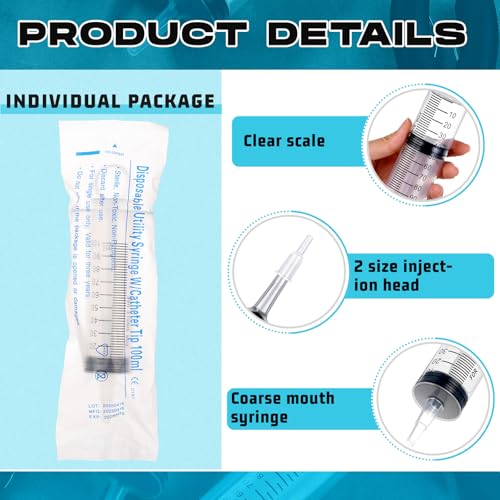Geiserailie 20 Pcs 100 ml Large Syringes Bulk Individual Sealed Plastic Garden Syringe to Use Clean for Liquid Lip Gloss Paint Oil Measuring Filtration Watering Plant Refilling Feeding Industrial - size: 100 ml