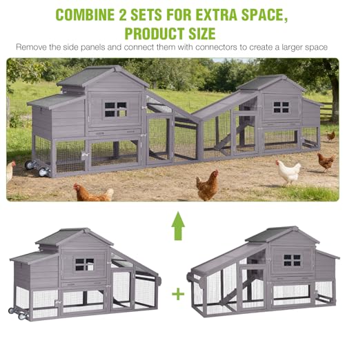 GUTINNEEN Large Chicken Coop on Wheels, Expandable Outdoor Mobile Chicken House, Hen House Poultry Cage with Nesting Box, Leakproof Pull-Out Tray & UV-Resistant Roof – Grey - color: (Grey)