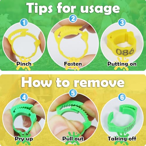 7Size-Adjustable Chicken Leg Bands, Plastic Poultry Rings with 1-100 Number for Hens Roosters Ducks Birds,Snap Lock Leg Bands for Farm Backyard Flock Tracking(100-pack,Assorted Colors)