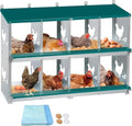 8-Compartment Chicken Nesting Box, Heavy Duty Galvanized Steel Poultry Nest Box, Wall Mount/Freestanding Design for Hens, Ducks, Backyard Homesteads & Farm Use, Green, 10 Mats &4 Eggs, No Stand - color: Green, size: 8 Room&Mat eggs