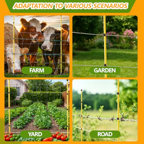 80 Inches Electric Fence Posts Fiberglass Step-in 20 Pack, Temporary Fence Stakes with Adjustable Clips for Livestock, Garden, Farm Protection