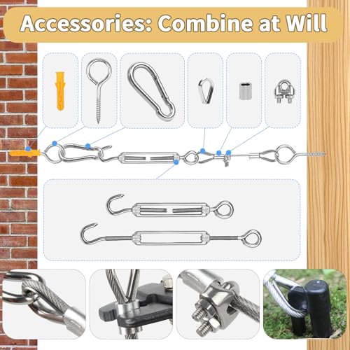 1/8" Wire Rope Kit 300FT Aircraft Cable Vinyl Coated 304 Stainless Steel Wire,7x7 Strand Cable Kit for Outdoor String Lights,Climbing Plants,Pictures,Clothes,Curtain Hanging - size: 1/8" steel cable 300FT
