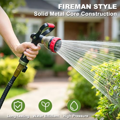 FANHAO Fireman Style Garden Hose Nozzle Heavy Duty Metal, 8 Spray Patterns | Large Lever Control, Non-Slip Ergonomic Grip, Rustproof Leakproof, High Pressure Water Hose Sprayer for Garden, Car , Pet