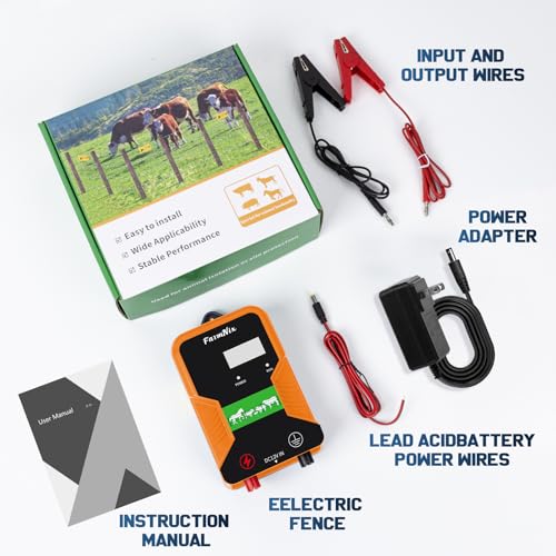 12 KV Electric Fence Charger with LED Display, 2 Joule, 10 Miles | Waterproof, AC DC, High Power, Portable for Livestock & Predator Protection, Gardens, Orchards, Dogs, Pets, Poultry