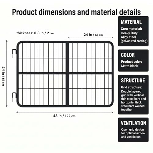 48"* 24" Horse Stall Gate, Heavy Duty Stall Guard for Horses, Alloy Steel Horse Gate with Double-Layer Grid & Galvanized Rustproof Coating, Adjustable Height for Tack Room - size: 48*24*0.8in