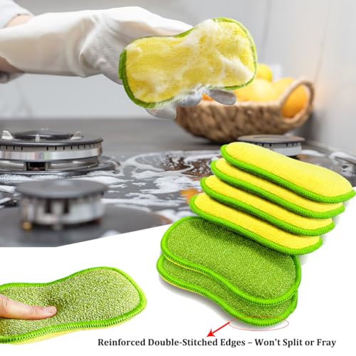 Dish Sponges Kitchen, 12 Pack Multi-Purpose Microfiber Scrub Sponge - Dual-Sided Heavy Duty Non-Scratch Scrubber, Reusable Cleaning Sponge for Dishes, Pots, Pans, Stovetop & Sink