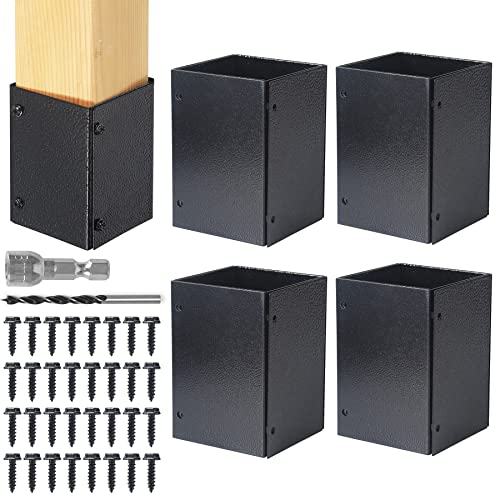 Stainless Steel Adjustable (Range 3.3"-6") Post Protector, Protects Wooden Mailboxes and Fences from Lawnmower and rain Damage (Black, 4 Set) - color: Black, size: 4 set