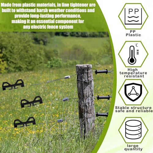 CroBlissful 12 Pcs Electric Fence Tightener Wire Tensioner, Electric Fence Poly Wire Tensioner Plastic Cord Tensioners, Portable Tightener for Inline Fixing, Black