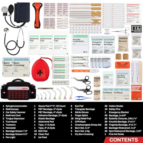 RHINO RESCUE First Responder First Aid Kit Fully-Stocked EMT Bag(Black,20L) | Professional EMT/EMS Trauma Medical Kit, Molle System & Reflective Stripe, 300+ First Aid Supplies, Suits for Business, Home - color: Black