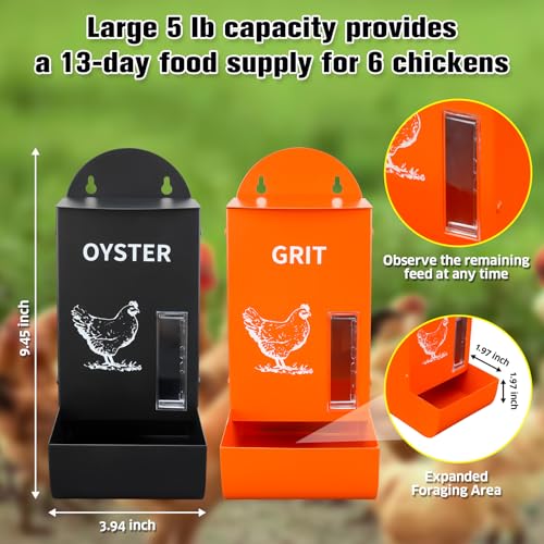 Chicken Grit Oyster Shell Feeder Poultry Hanging Gravity 2 Pack - color: Red&Green