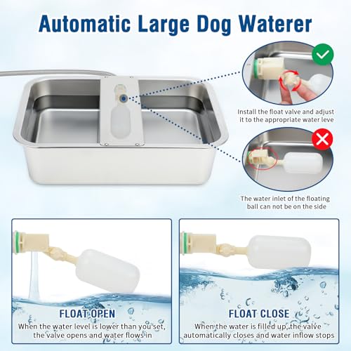 BWOGUE 3 Gal Automatic Dog Water Dispenser, Stainless Steel Bowl for Dogs | Automatic Dog Water Bowl Dispenser, Float Valve Control, Outdoor Use, Easy to Mount & Clean, Large Dogs, Cats, Chickens - size: 3 Gal