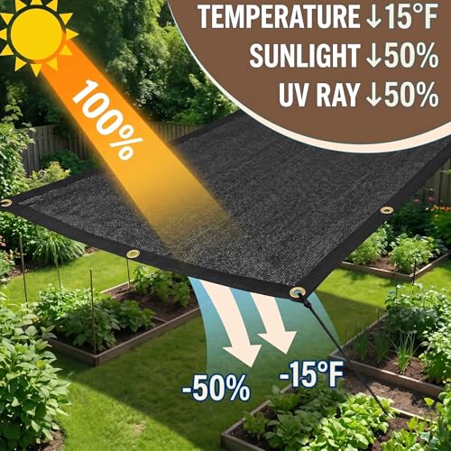 10' x 20' Garden Shade Cloth, 50% Sunblock Mesh with Grommets | Breathable 50% shade cloth with reinforced taped edges and grommets every 40 in for greenhouses, gardens, patios and kennels - size: 10'x20'