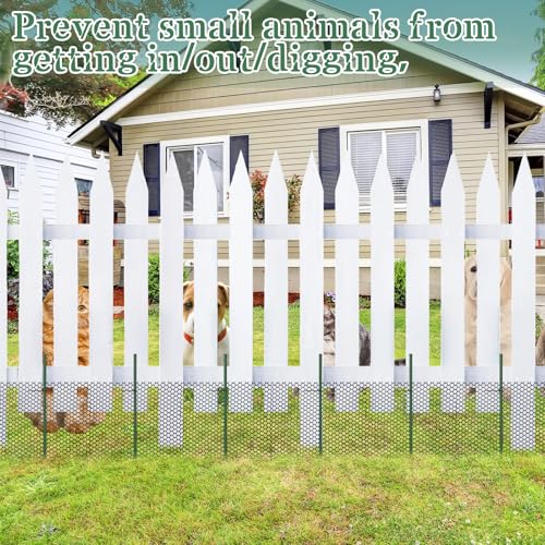 Marsui Animal Barrier Fence 12in x 33ft No Dig Garden Fence Mesh Fencing with Steel Stake Movable Portable Temporary for Poultry Dogs Rabbits Chicken Snake Barrier Garden Backyard Outdoor - size: 12in x 33ft