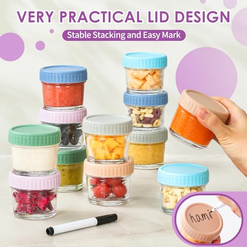 12 pcs Baby Food Storage Containers 4 Oz Small Glass Jars with Lids | Leak-proof Seal, Stable Stacking, Easy to Mark, Clear graduations Make Measuring User-friendly, BPA Free Reusable