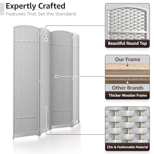 Sorbus Foldable Room Divider, Mesh Privacy Screen (4 Panel, White) | Folding screens, dividers for rooms, double-hinged panels; freestanding partition for bedrooms, offices and shared areas - color: White, size: 4 Panel