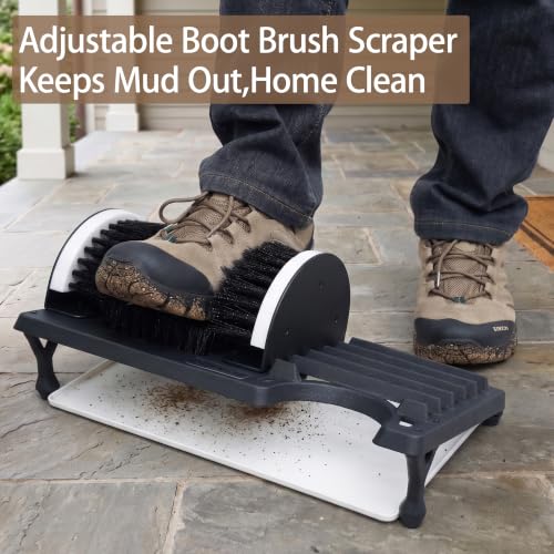Heavy Duty Boot Scraper Brush with Removable Tray - Adjustable Extra Wide Shoe Scrubber for Indoor & Outdoor - Mud, Dirt & Snow Cleaner for Garage, Garden & Farm