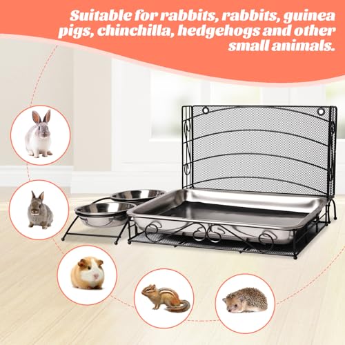 3 in 1 Rabbit Hay Feeder with Litter Box, Rabbit Feeder for Cages | Large Capacity Rabbit Feeder with 2 Stainless Steel Bowls, Litter Box for Guinea Pig Chinchilla Bunny Other Small Animals