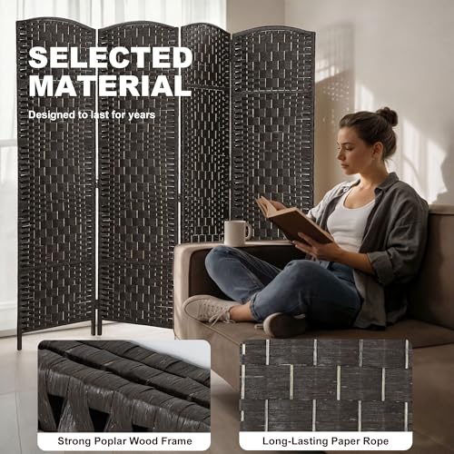 HOMCOM Room Divider 4-Panel, 6FT-Tall Folding Privacy Screen, Coffee | Freestanding Partition, Hand-Woven Design, for Room Separation, 360° Hinges, Paper Rope Diamond Weave - color: Coffee, size: 4 Panel