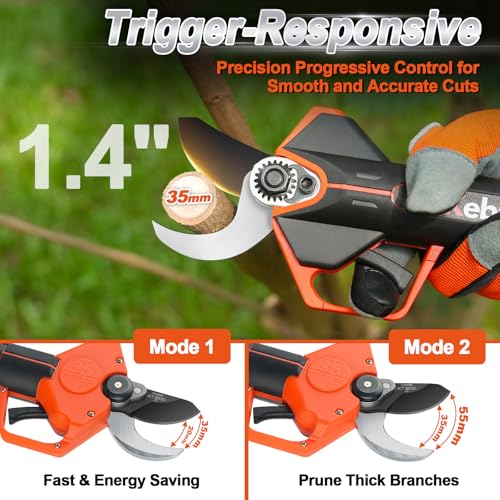 Kebtek 35mm/1.4" Professional Cordless Electric Pruning Shears | Includes 2×21V 2000mAh Batteries, Compatible with Pole for Apple Peach Olive & Grapevine High Branch Cutting