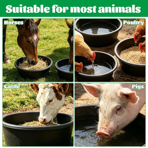 4pcs Rubber Feeder Pan - 1 Gallon Horse Feed Bucket - Animal Feed Bowl for Goat Chicken Dogs
