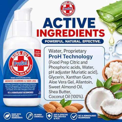 Ring Out ProGel Premium Skin Care for Sheep, Goats, Cats, Dogs & Horses | Targeted Wound Care & Coat Hydration Gel, Coconut Oil & Aloe Vera, Moisturizing Formula, Made in USA 4 oz