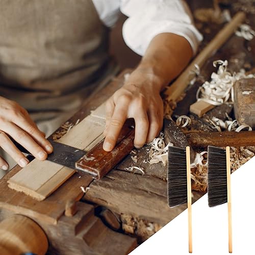 2 Pieces Dust Brush Hand Broom Wooden Bench Brushes with Soft Bristles Counter Brush with Long Wood Handle Household Cleaning Brush for Sofa Bed Fireplace Car - color: Brown