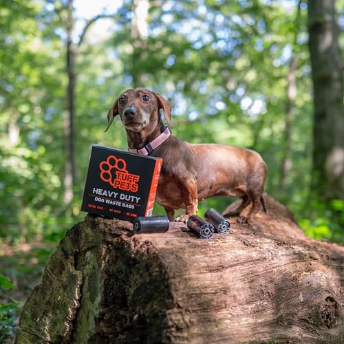 Tuff Pets Dog Poop Bags Rolls with Handles, Extra Thick Poop Bags for Dogs | 16 Rolls of Heavy Duty Doggie Poop Bags, Fits Any Standard Dispenser - style: Orange- Cornstarch