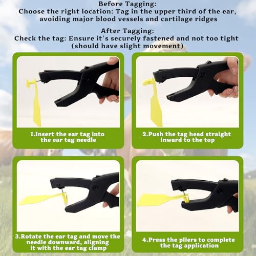 Z Tags Cattle Ear Tags Applicator for Easy Loading Livestock Ear Tag Pliers Cattle Ear Tagger Clamp Animal Identification Cards Installation Tool (Black) - color: Black