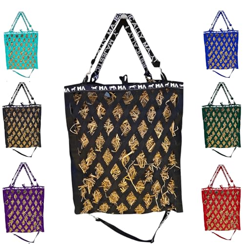 Majestic Ally Double Side Open Slow Feeder Hay Bag - Diamond shaped Obliquely Placed Webbing (Black) - color: Black