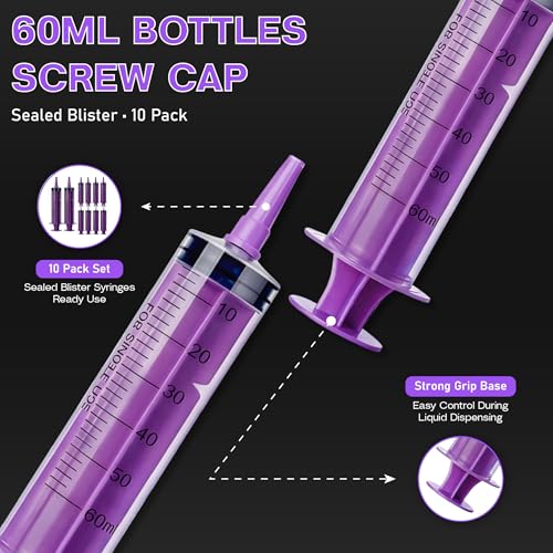 10 Pack 60ml Oral Feeding Syringe for Baby & Pets, Large Liquid Medicine Dispenser, BPA-Free Reusable Syringes with Cap