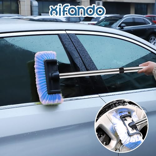 Car Wash Brush with Long Handle – Five-Sided Soft Bristle Brush for Car, Truck, SUV, RV, Boat & House Siding Cleaning(Blue) - color: Blue
