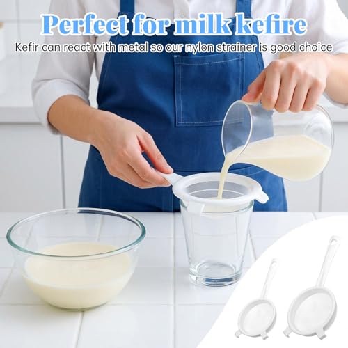 2 Pcs Double Ear Kefir Strainer Set with Handle Plastic Strainer for Kefir Grains Plastic Nylon Fine Mesh Sieve 2 Size Kitchen Strainers for Baking Tea Milk Food
